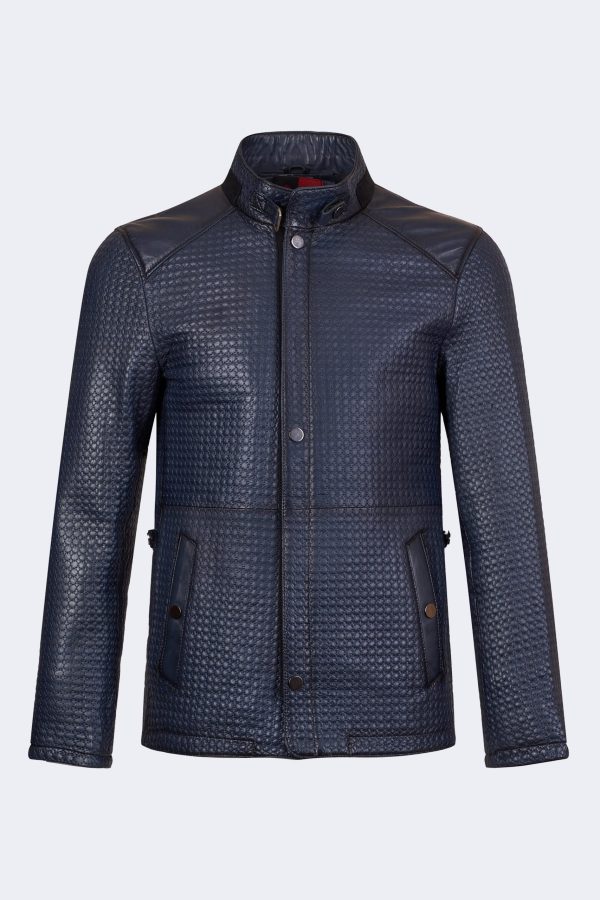 Men's leather jacket – Navy blue-0