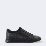 Stripe pattern leather sneakers – Black-0