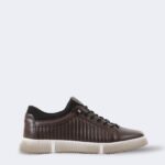 Stripe pattern leather sneakers – Brown