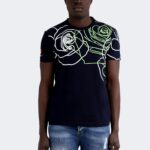 Striped rose pattern t-shirt